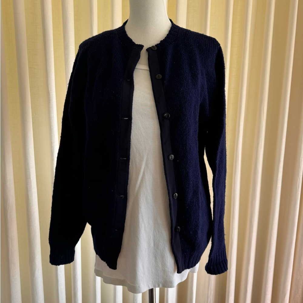 Pringles of Scotland Cardigan Sweater Vintage Navy Blue Womens Granny
